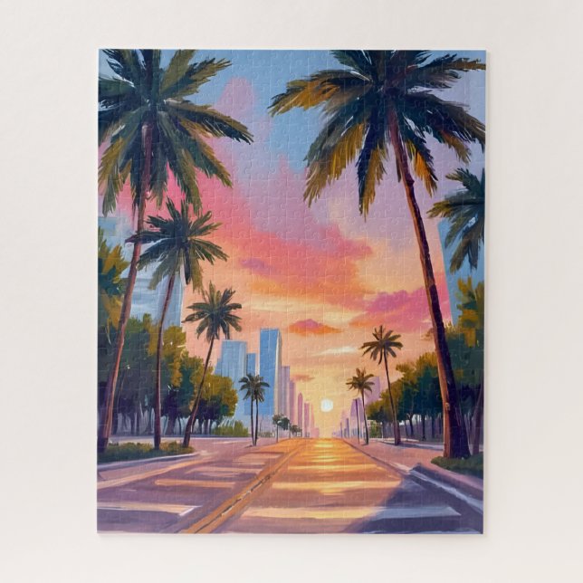 Quebra-cabeça Palmeiras do Pôr do Sol em Miami (Vertical)
