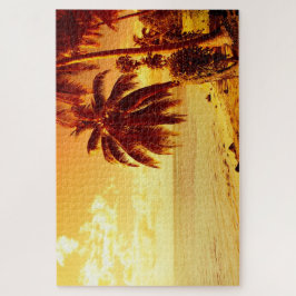 Quebra-cabeça Palmeiras tropicais em uma praia no por do sol