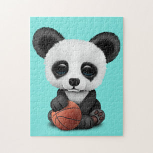 Quebra-cabeça Panda bonito do bebê que joga com basquetebol