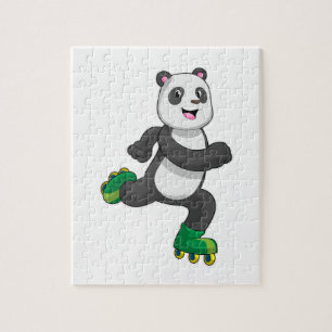 Quebra-cabeça Panda como skater em linha com skates Roller