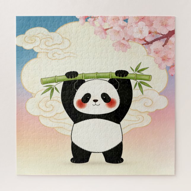 Quebra-cabeça Panda Divertido com Puzzle de Bambu (Vertical)