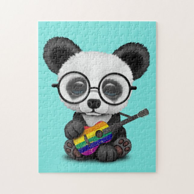 Quebra-cabeça Panda do bebê que joga a guitarra da bandeira do (Vertical)