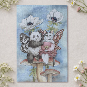 Quebra-cabeça Panda e Fada do Gato Amigos com Flores de Anêmona