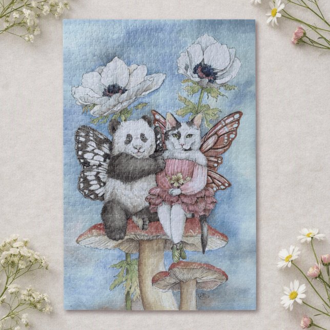 Quebra-cabeça Panda e Fada do Gato Amigos com Flores de Anêmona (Criador carregado)