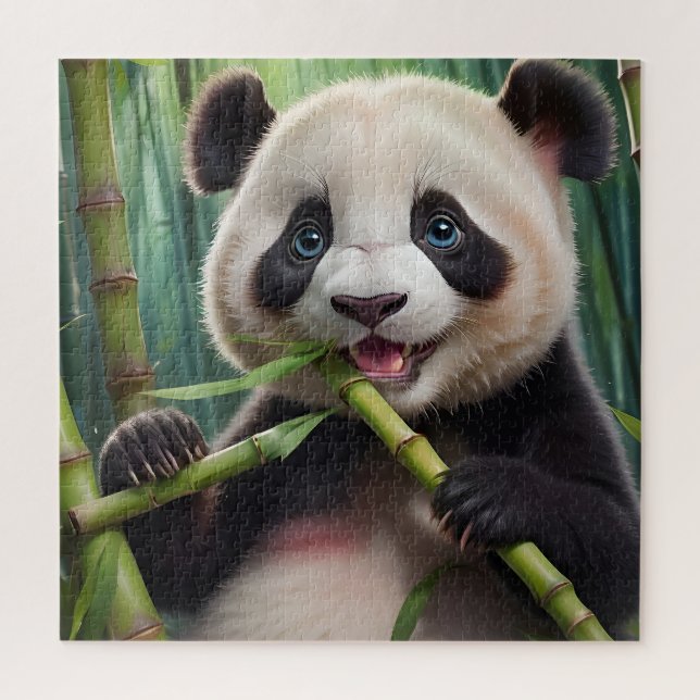 Quebra-cabeça Panda Fofo Comendo Bambu (Vertical)