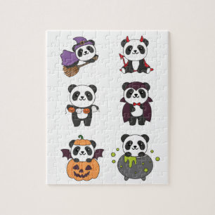 Quebra-cabeça Panda Halloween Bruxa Diabo Pumpkin Vampiro