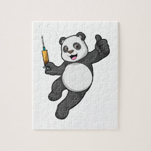 Quebra-cabeça Panda na Vacinação com Seringa