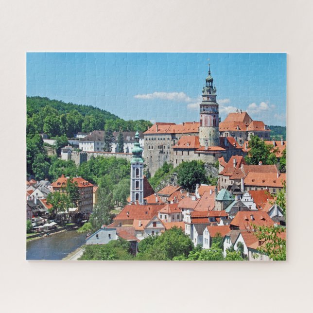 Quebra-cabeça Panorama. Cesky Krumlov e o castelo (Horizontal)