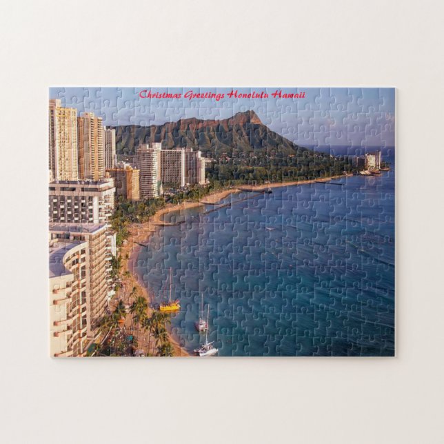 Quebra-cabeça Panorama marinho de Honolulu, Havaí. Saudações de  (Horizontal)
