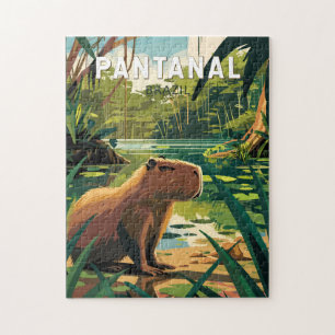 Quebra-cabeça Pantanal Brasil Capybara Viagem Art Vintage