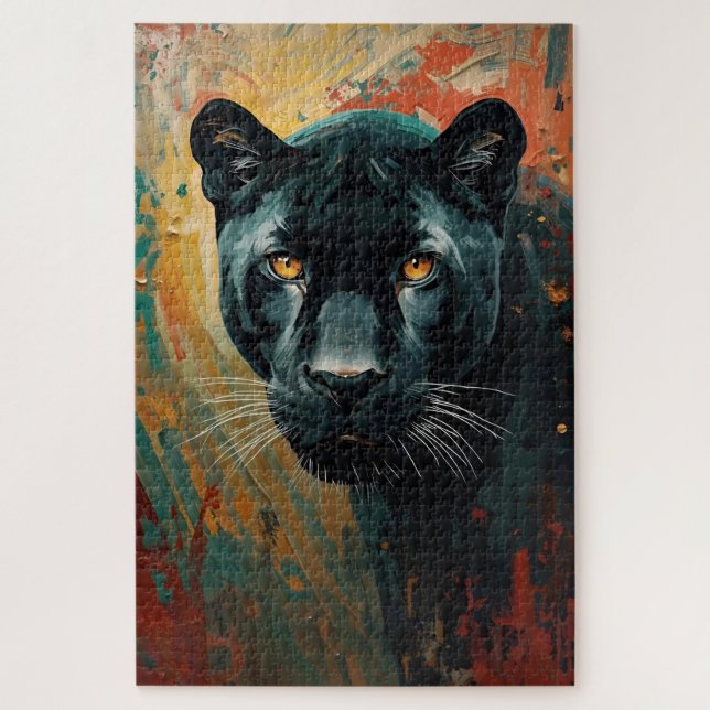 Quebra-cabeça Pantera Negra Artística – Pintura a Óleo Vibrante (Vertical)