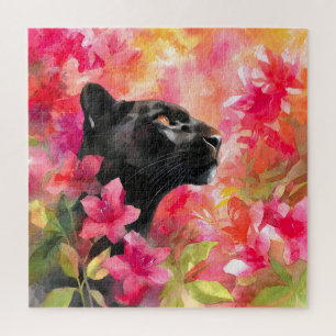 Quebra-cabeça Pantera Negra Selvagem Floral Selvagem Elegante