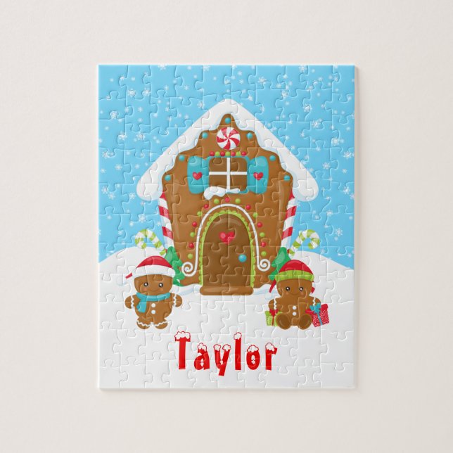 Quebra-cabeça Pão de Natal Casa Vermelho e Azul (Vertical)