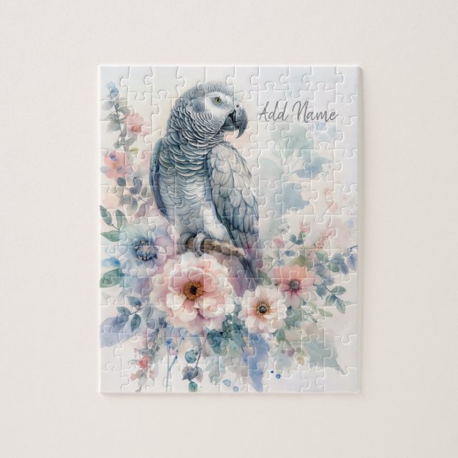 Quebra-cabeça Papagaio Cinzento Africano Floral Pastel  (Vertical)