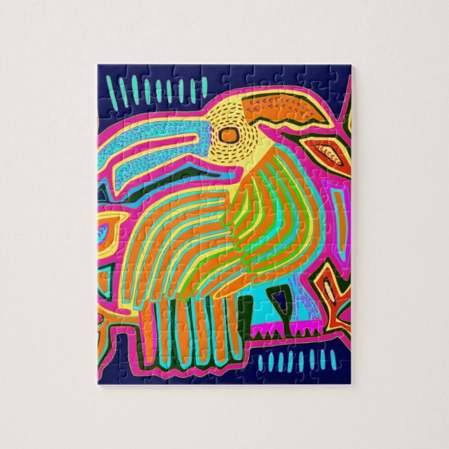 Quebra-cabeça Papagaio de Arte Folclórica Tropical (Vertical)