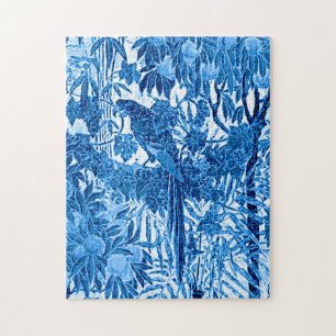 Quebra-cabeça Papagaio em um cenário de selva, azul-indigo e br