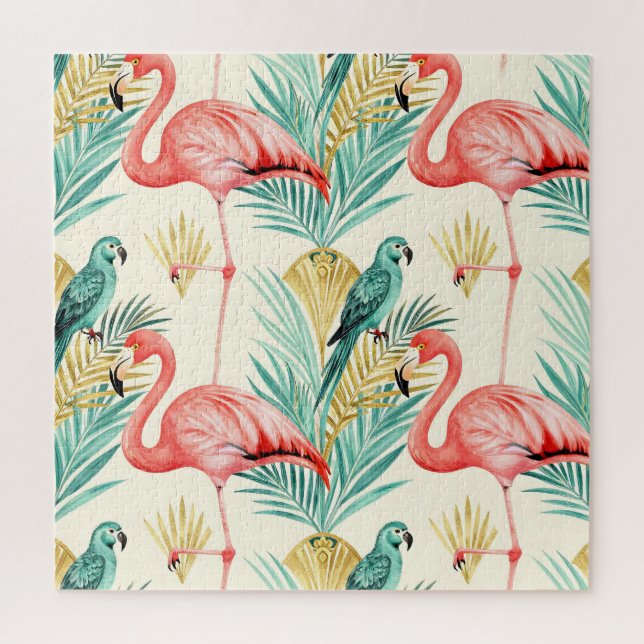 Quebra-cabeça Papagaio Flamingo Tropical da Selva (Vertical)