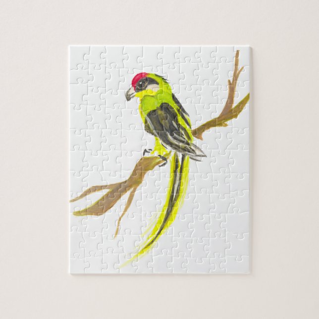 Quebra-cabeça Papagaio num galho. Pintura por aquarela. (Vertical)