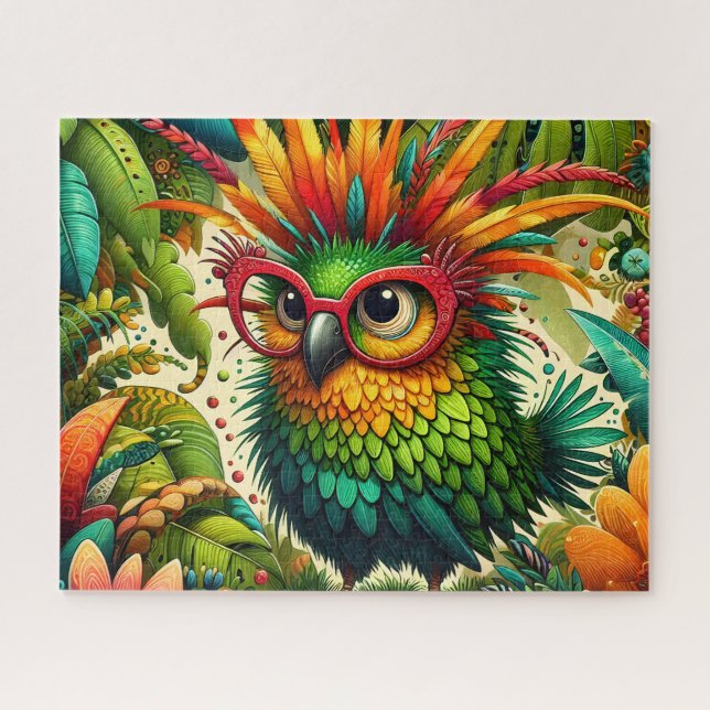Quebra-cabeça Papagaio Tropical Fofo Com Óculos (Horizontal)