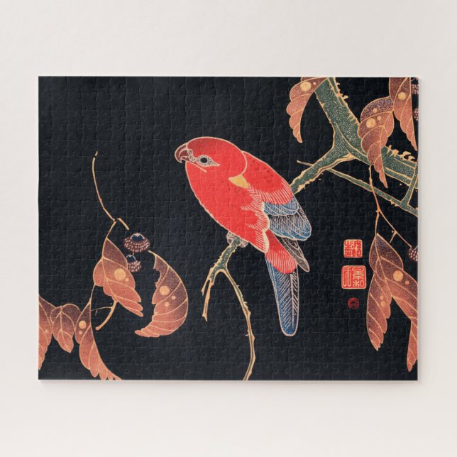 Quebra-cabeça Papagaio Vermelho no Ramal de uma Árvore por Ito J (Horizontal)