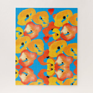 Quebra-cabeça Papagaios vermelhos e laranja arte floral