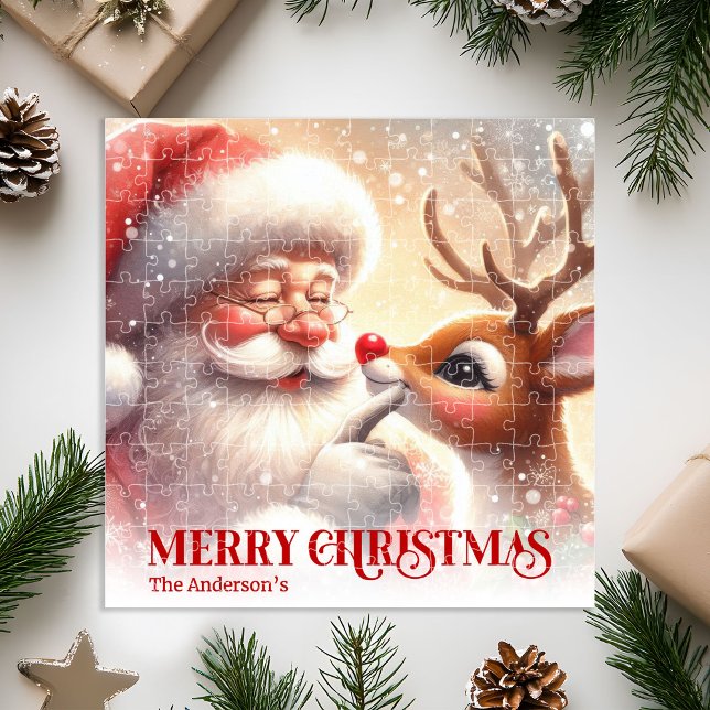 Quebra-cabeça Papai Noel Aconchegante Rudolph Personalizado Nata (Cozy Santa Rudolph Personalized Christmas Kids Holiday Puzzle

)