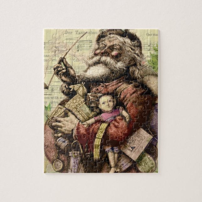 Quebra-cabeça Papai Noel alegre e a árvore de Natal (Vertical)