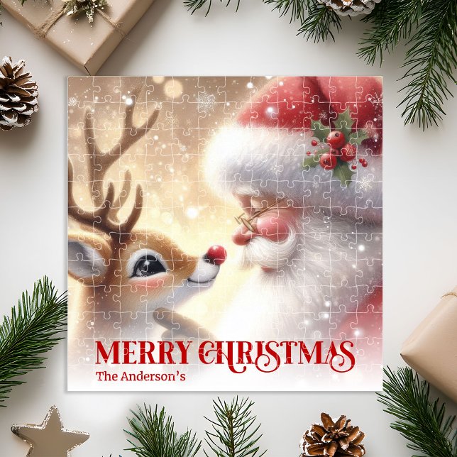 Quebra-cabeça Papai Noel Alegre Rudolph Presente Personalizado p (Merry Santa Claus Rudolph Personalized Kids Gift Puzzle

)