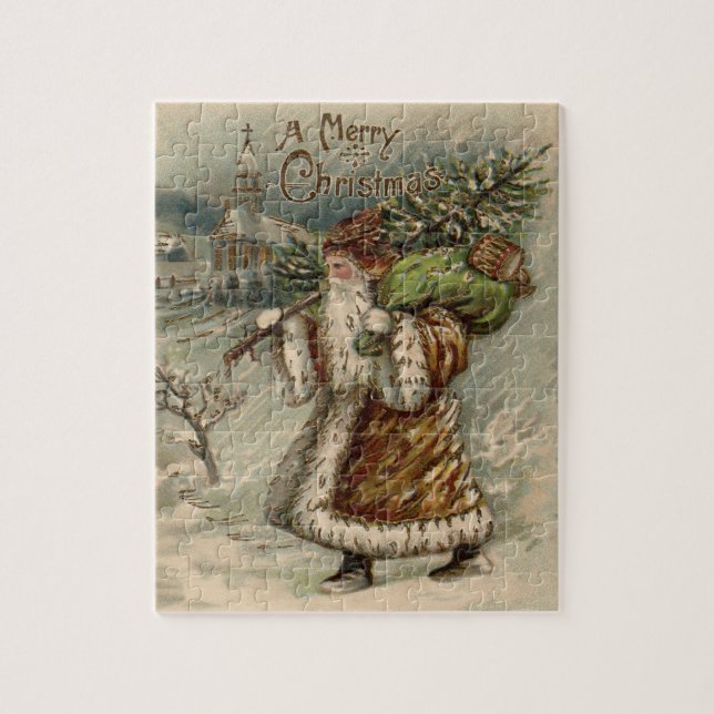 Quebra-cabeça Papai Noel Antigo e Árvore de Natal (Vertical)
