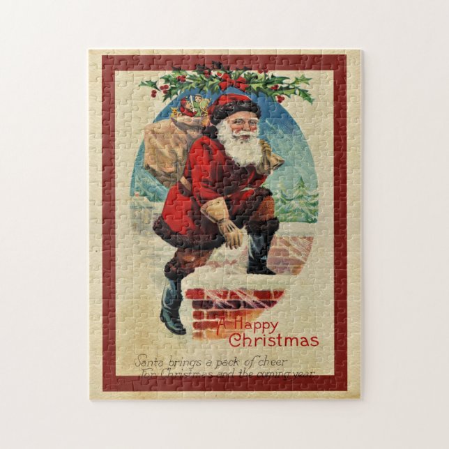 Quebra-cabeça Papai Noel Antigo Subindo pela Chaminé Diversão (Vertical)