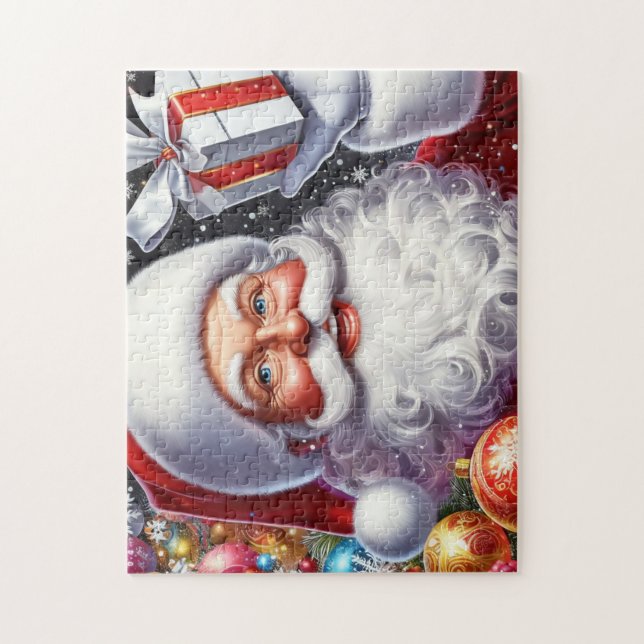 Quebra-cabeça Papai Noel clássico com presente e enfeites (Vertical)
