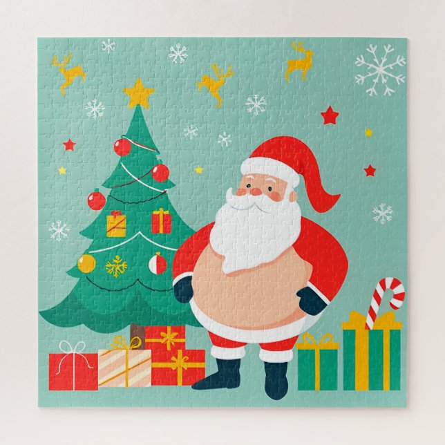 Quebra-cabeça Papai Noel com Árvore de Natal e Presentes (Vertical)