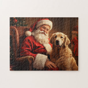 Quebra-cabeça Papai Noel com Ouro Retriever