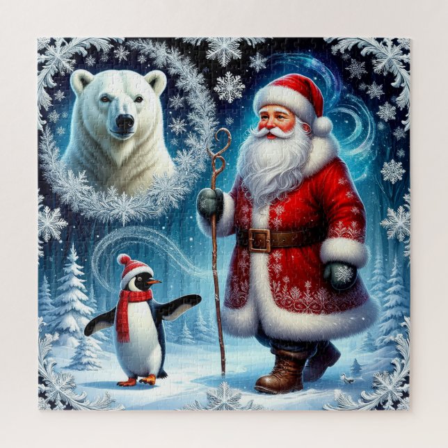 Quebra-cabeça Papai Noel Com Pinguim Urso Polar Para Família De  (Vertical)