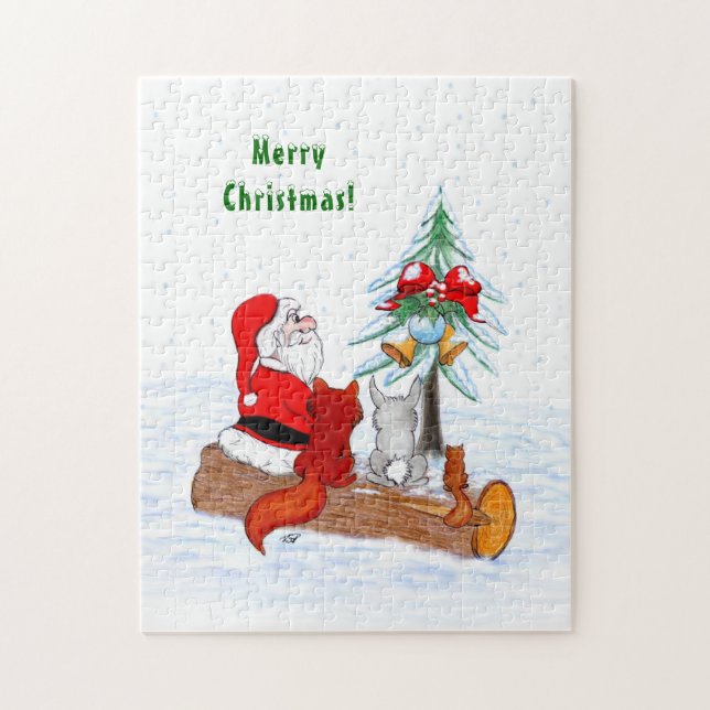 Quebra-cabeça Papai Noel com Raposa e Esquilo do Coelho (Vertical)