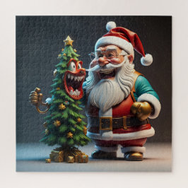 Quebra-cabeça Papai Noel com uma Árvore de Natal Engraçado