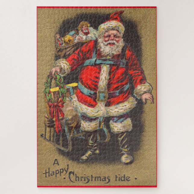 Quebra-cabeça Papai Noel de 1915 com seu trenó e brinquedos (Vertical)