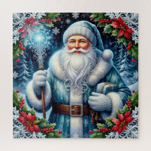 Quebra-cabeça Papai Noel de Roupas Azuis Lindas Com Decorações d (Vertical)