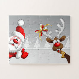 Quebra-cabeça Papai Noel e sua Rena Rudolph Fácil