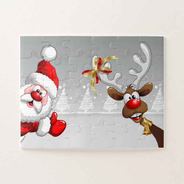 Quebra-cabeça Papai Noel e sua Rena Rudolph Fácil (Horizontal)