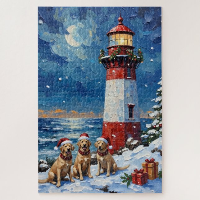 Quebra-cabeça Papai Noel Farol de Natal Labrador Retriever Féria (Vertical)