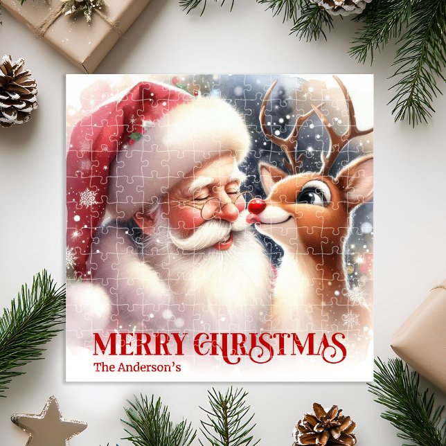 Quebra-cabeça Papai Noel Festivo Rudolph Presente Personalizado  (Festive Santa Claus Rudolph Personalized Kids Gift Jigsaw Puzzle

)
