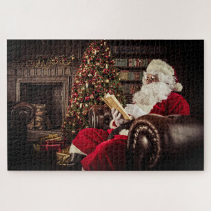 Quebra-cabeça Papai Noel Lendo Nas Férias De Natal Da Biblioteca