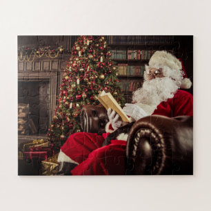 Quebra-cabeça Papai Noel Lendo Nas Férias De Natal Da Biblioteca