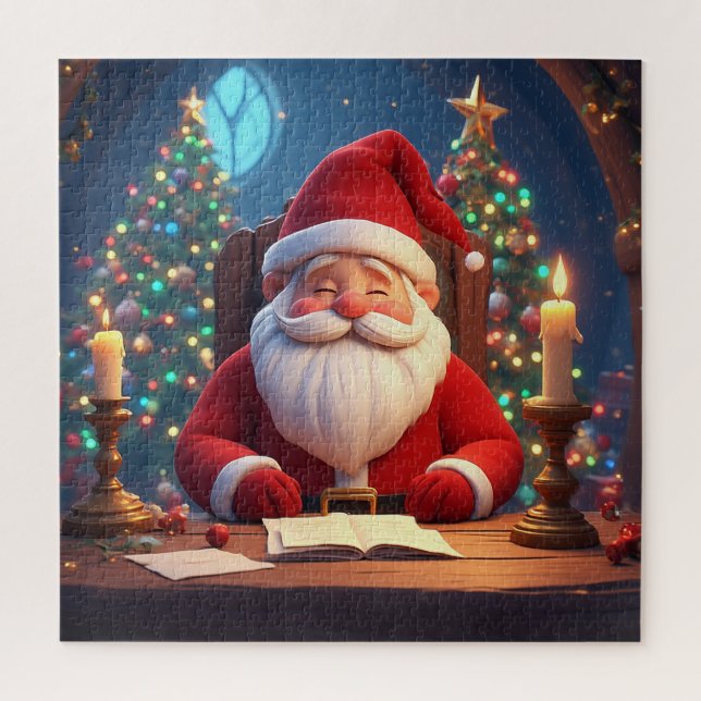 Quebra-cabeça Papai Noel Lendo um Livro à Luz de Velas (Vertical)