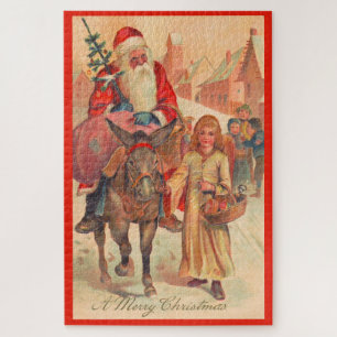 Quebra-cabeça Papai Noel montando um burro Feliz Natal