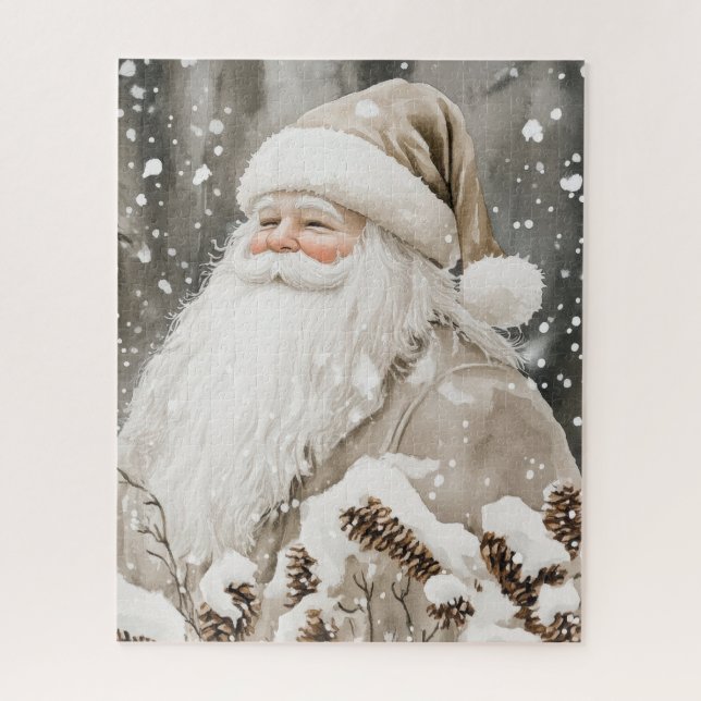Quebra-cabeça Papai Noel neve pinheiros (Vertical)