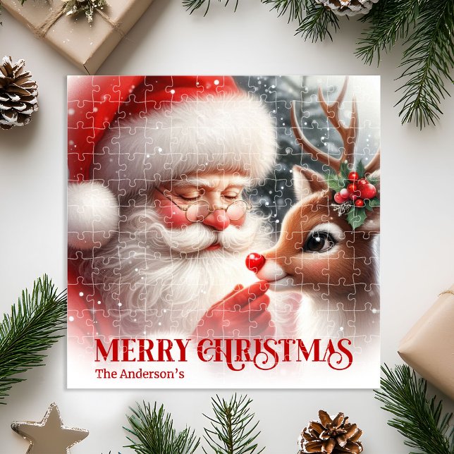 Quebra-cabeça Papai Noel Personalizado e Presente Festivo do Rud (Personalized Santa Claus and Rudolph Festive Puzzle)