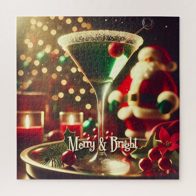 Quebra-cabeça Papai Noel Retro dos Anos 50 Martini Verde de Nata (Vertical)