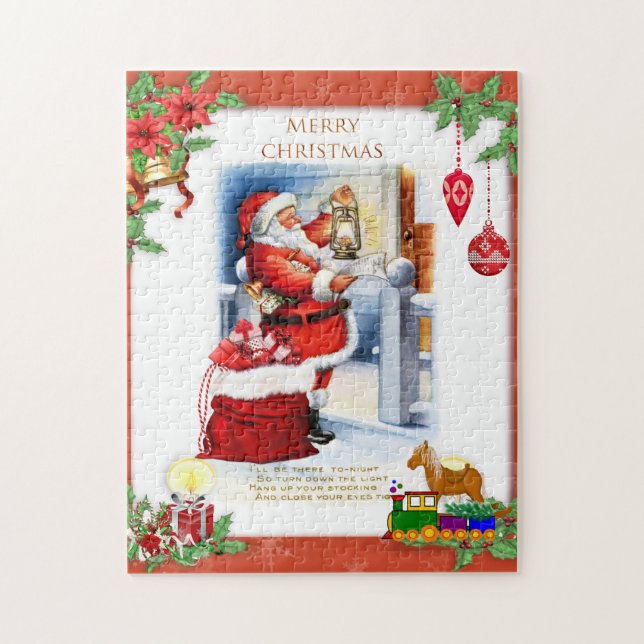 Quebra-cabeça Papai Noel retrô Natal para crianças  (Vertical)